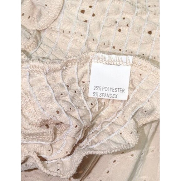 Blouse S Women's Beige Eyelet Banded Waist Short Sleeve Casual Easy to Wear - Picture 6 of 8